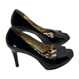 Guess Marciano Black Patent Peep Toe Heels Size 8.5M GUC Y2K Glam 👠